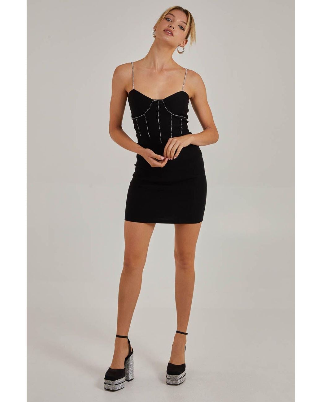 Pink Vanilla Black Rhinetsone Corset Bodycon Dress