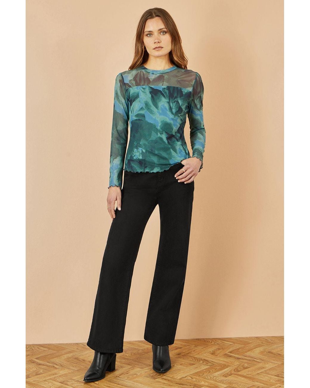Yumi' Blue Floral Mesh Top