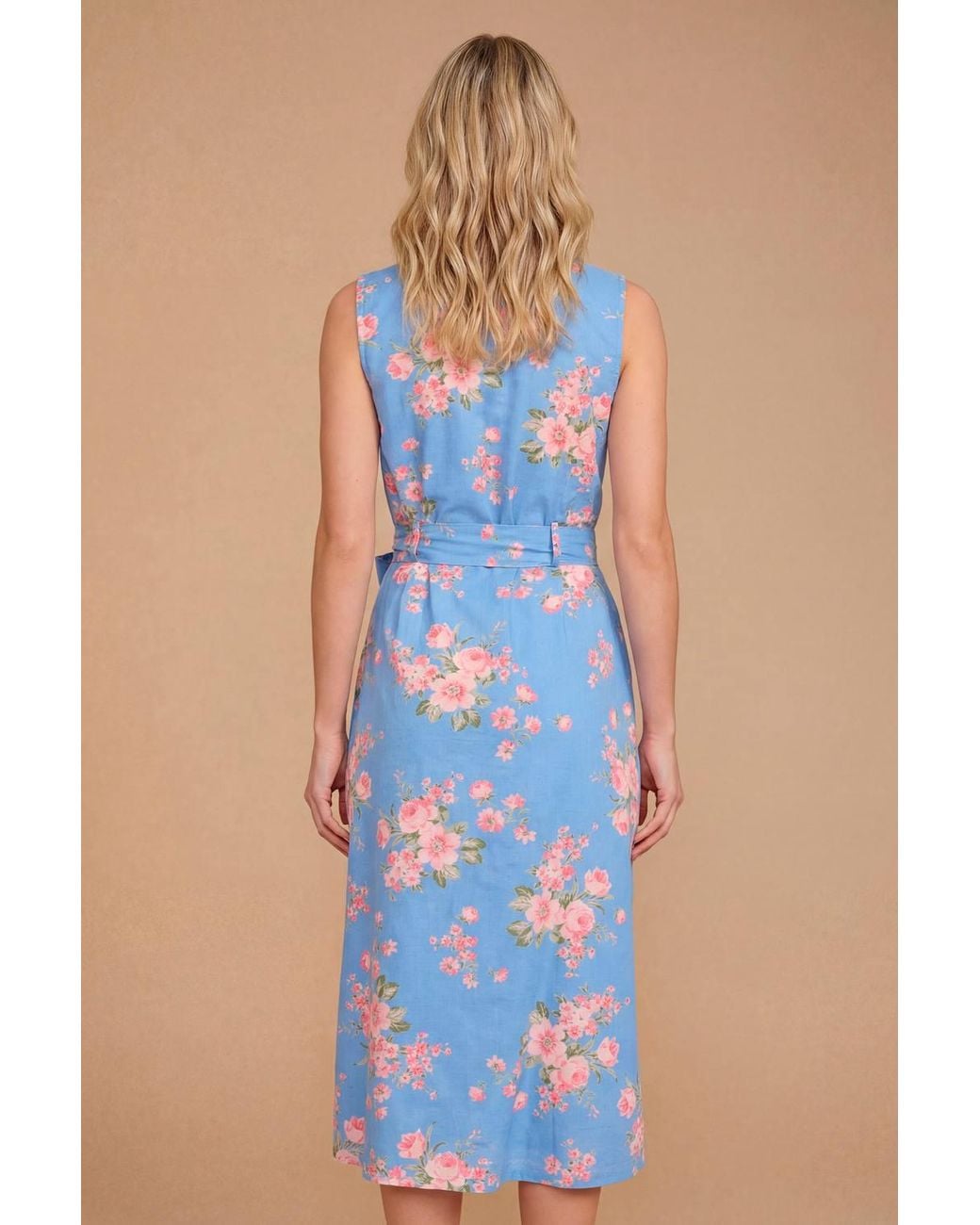 Dorothy Perkins Blue Petite Button Down Belted Printed Midi Dress