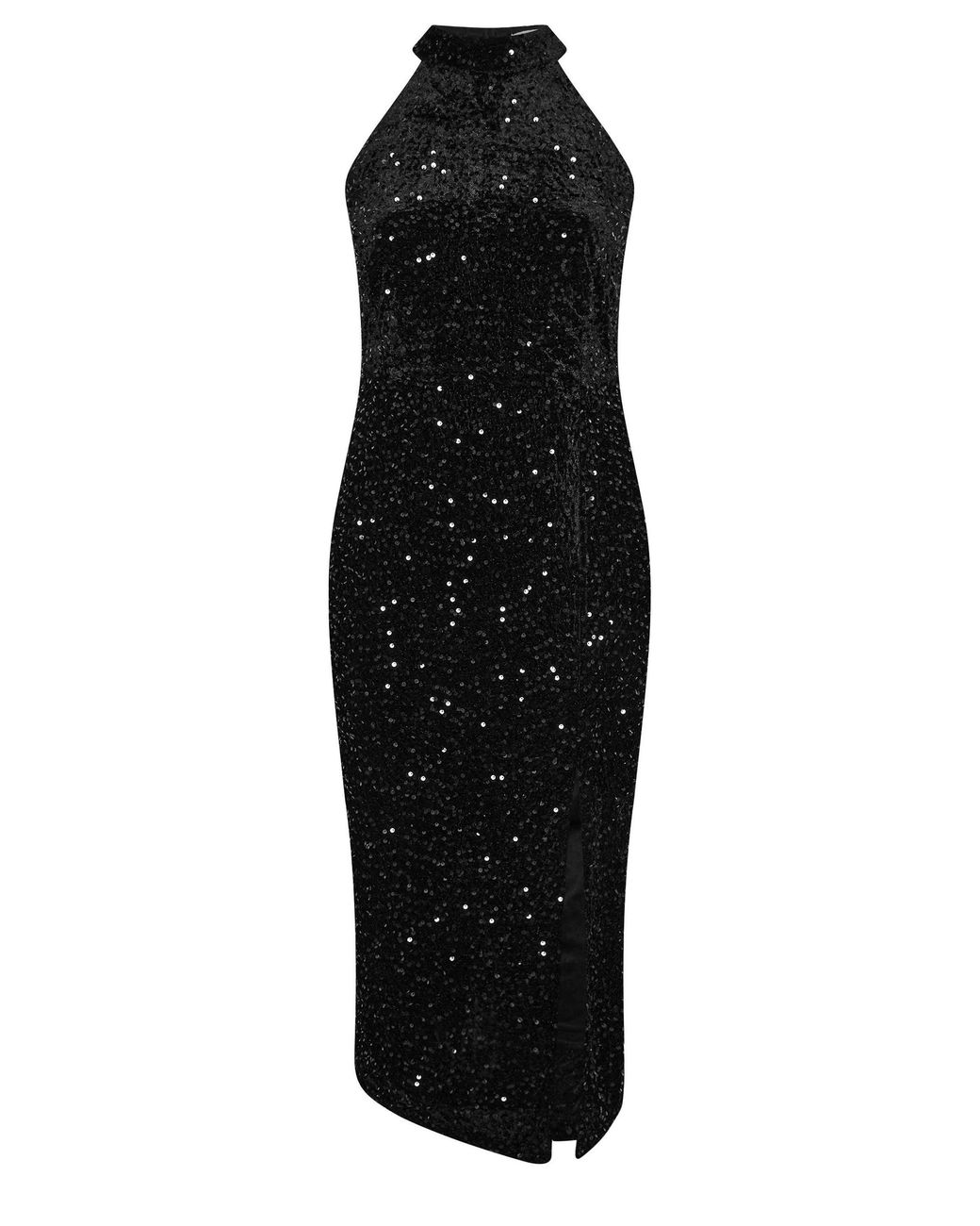 Yours Black Velvet Sequin Halterneck Maxi Dress