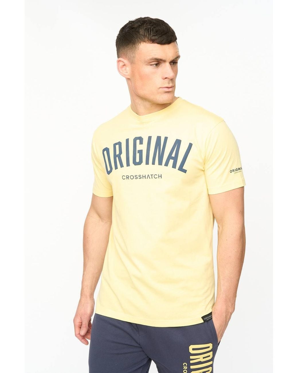 Crosshatch Yellow Kensby Crew Neck Cotton T-Shirt With High Build Graphics for men