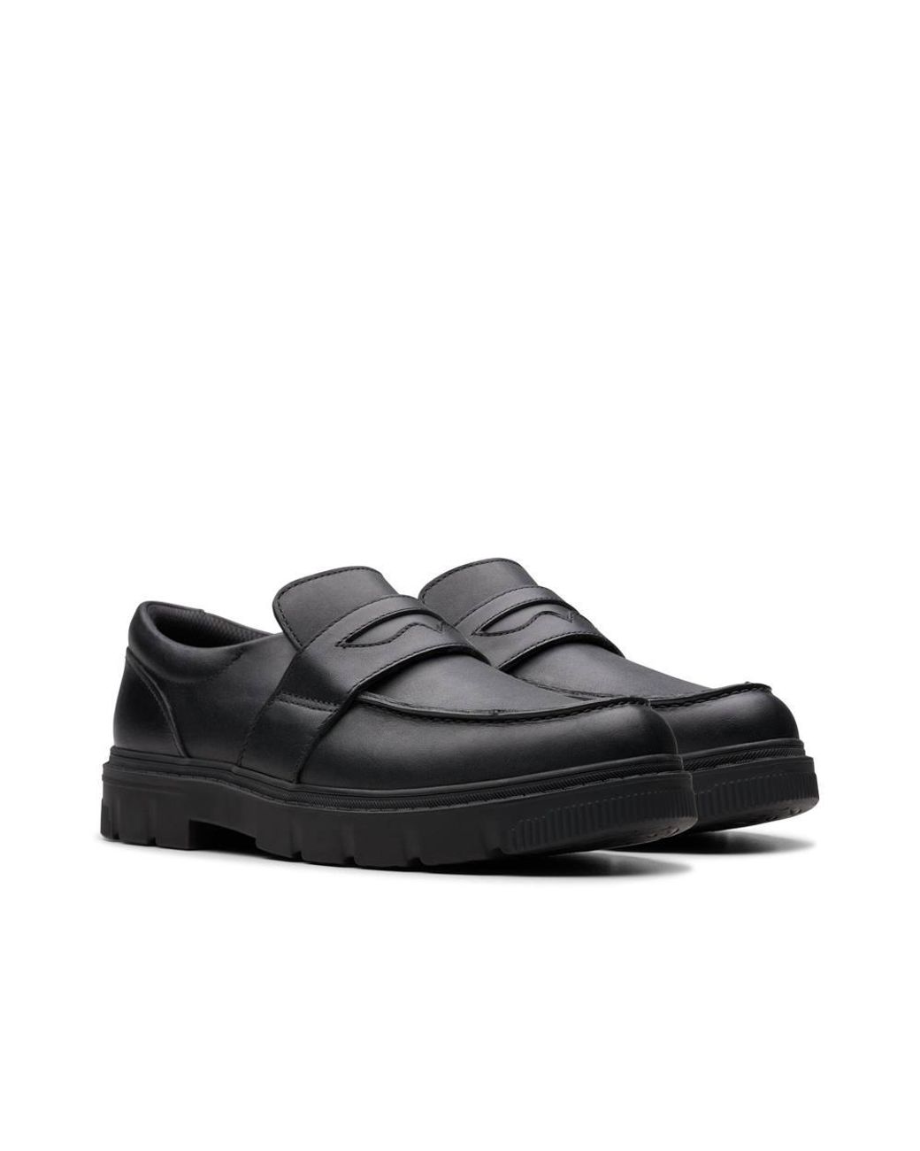 Clarks Black Lorcam Craft Youth Leather Loafers, School Shoes