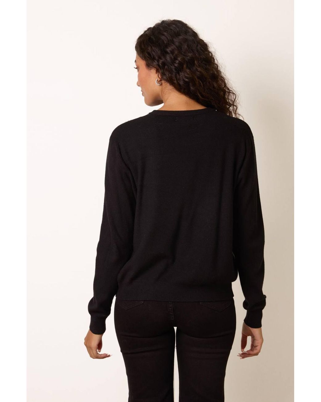Blue Vanilla Black Long Sleeve Round Neck Cardigan