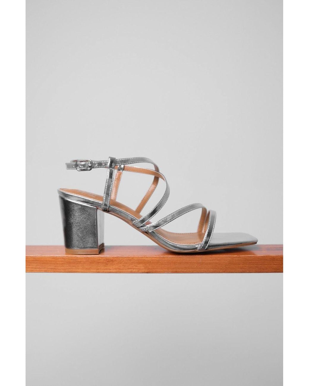 Where's That From Brown 'Sidra' Wide Fit Mid High Block Heel Sandals With Cross Over Strap