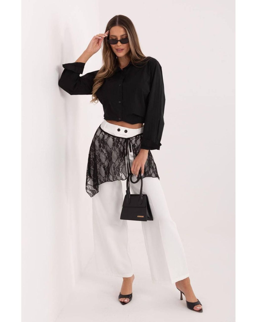 Love Lace Black Cotton Shirt With Long Sleeves