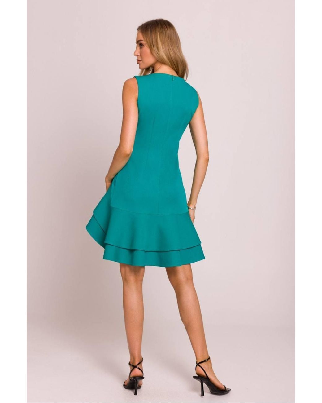 Love Lace Blue Asymmetric Round Neck Sleeveless Dress With Slit