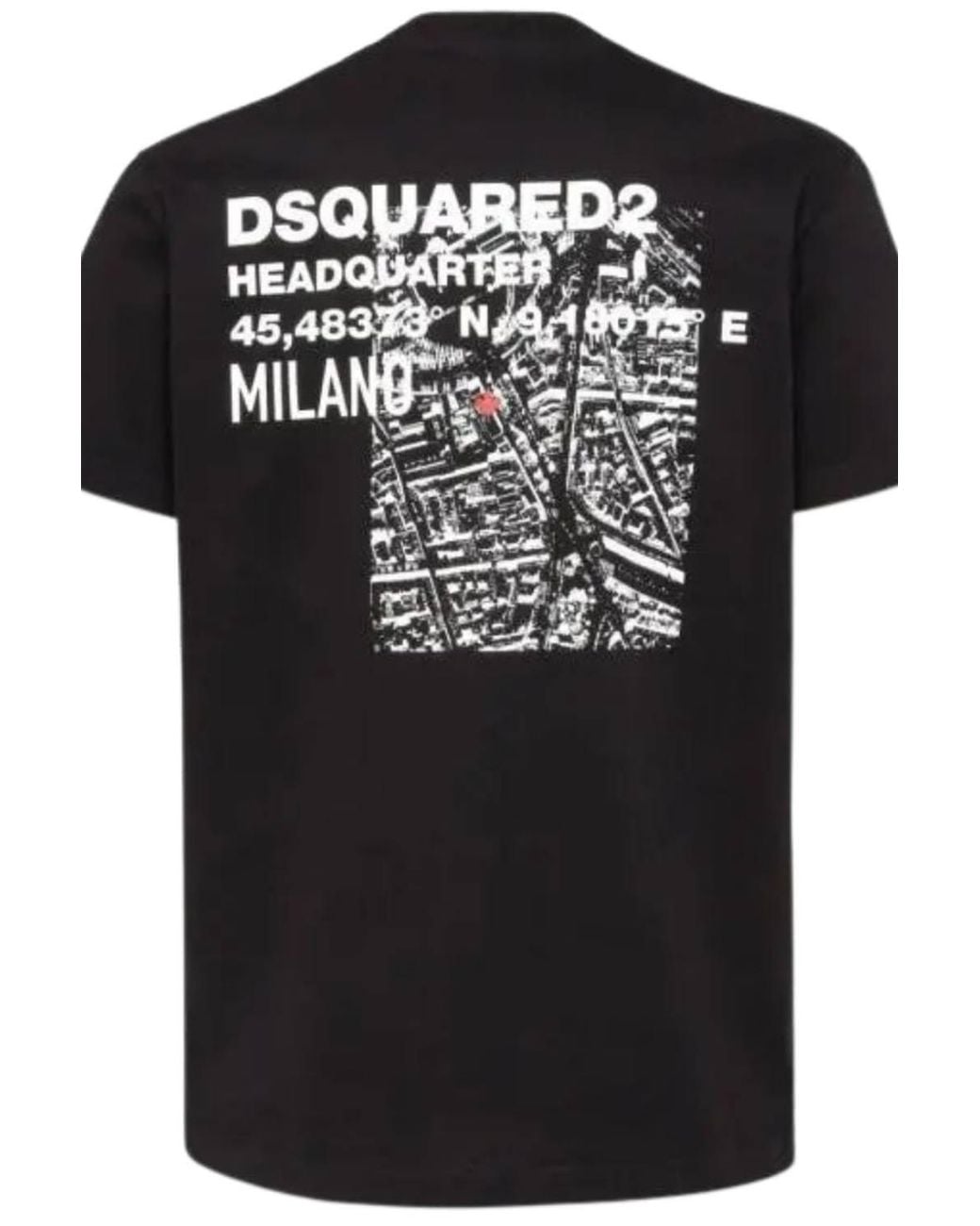 DSquared² Black Ceresio Map Short Sleeve Round T-Shirt for men