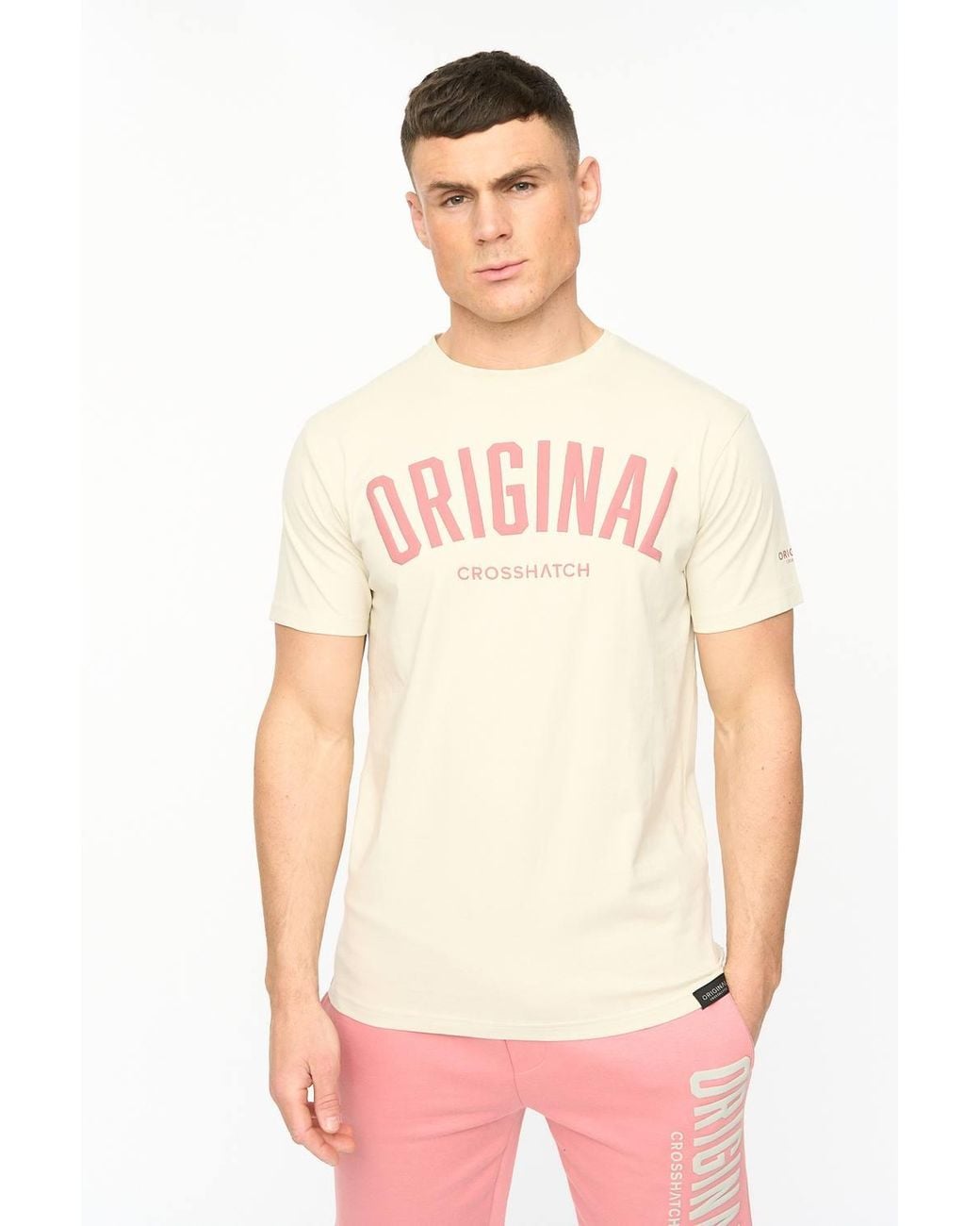 Crosshatch White Kensby Crew Neck Cotton T-Shirt With High Build Graphics for men