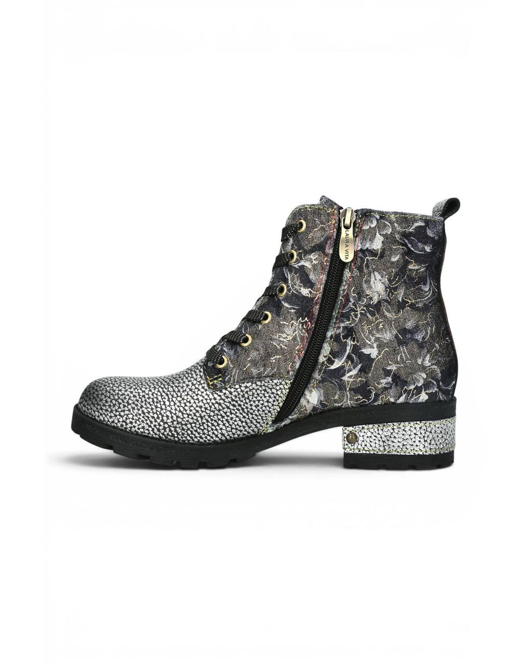 Infinity Leather Black Gothic Victorian Floral Leather Lace-Up Boots