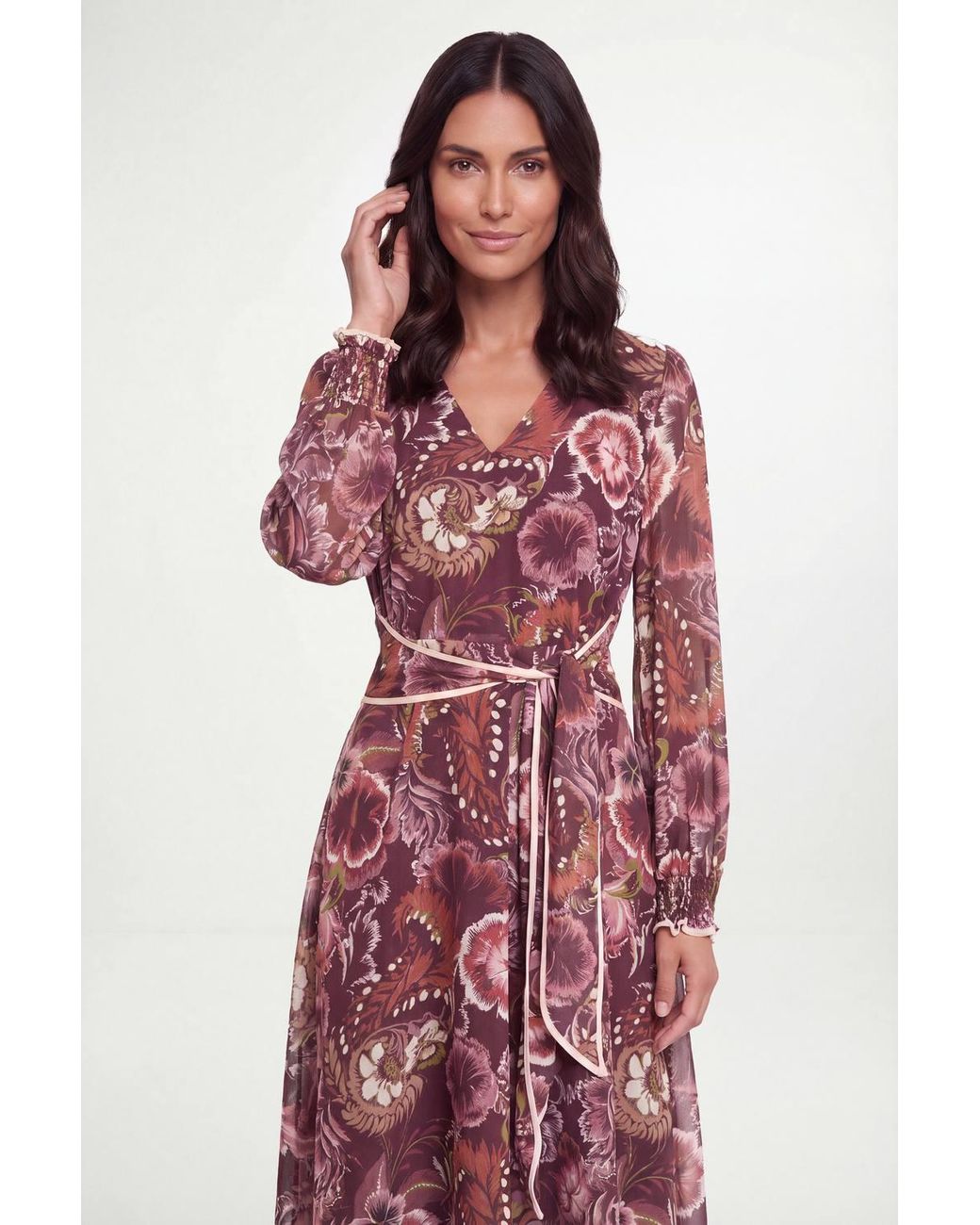 Wallis Red Paisley Chiffon Tie Waist Midi Dress