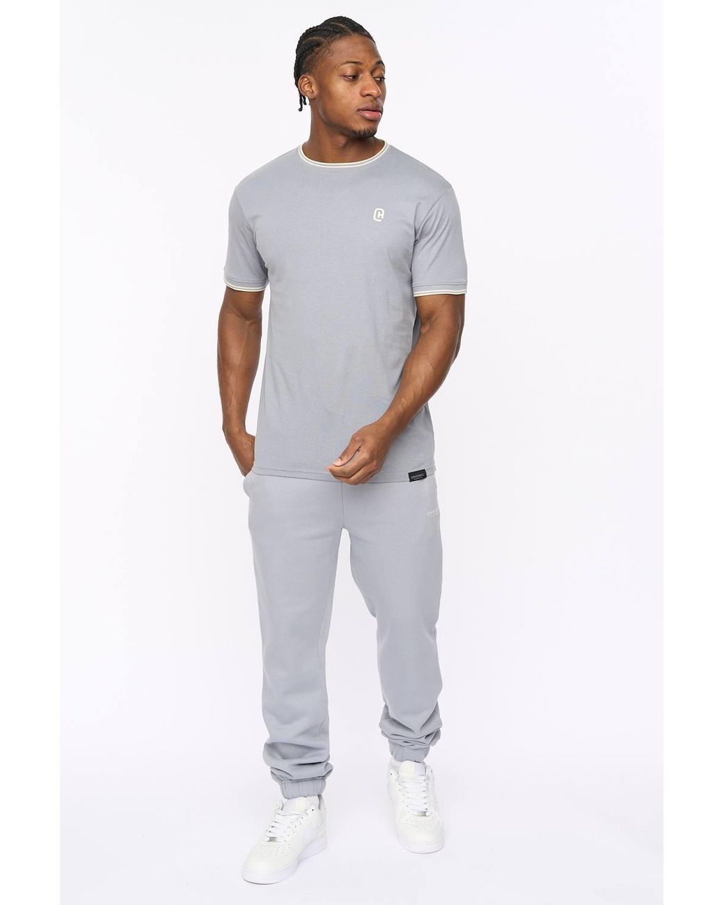 Crosshatch Gray Preece Crew Neck Cotton T-Shirt With High Build Logo Print for men