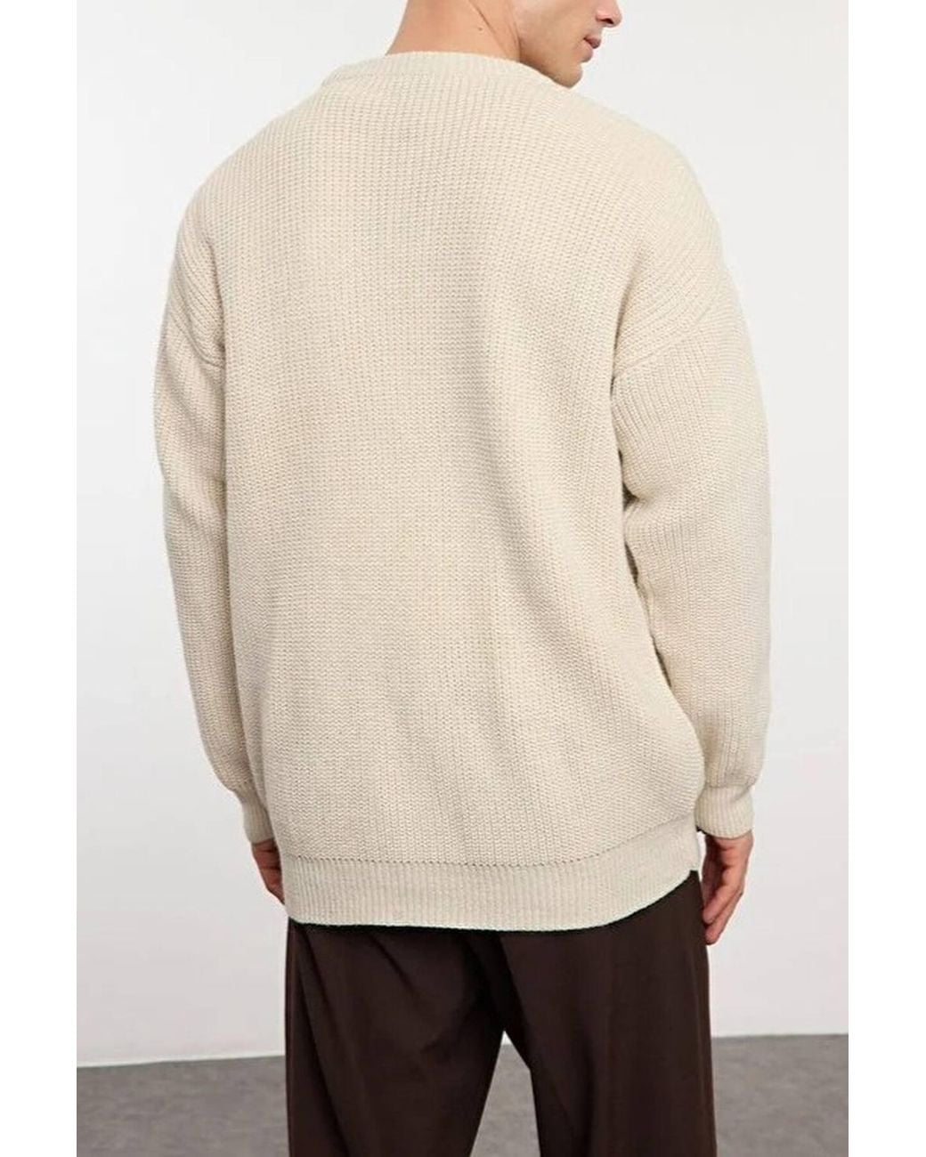 WOVCOR Natural Crew Neck Knit Sweater for men