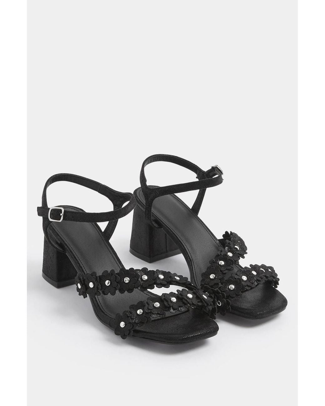 Yours Black Floral Block Heel Sandals