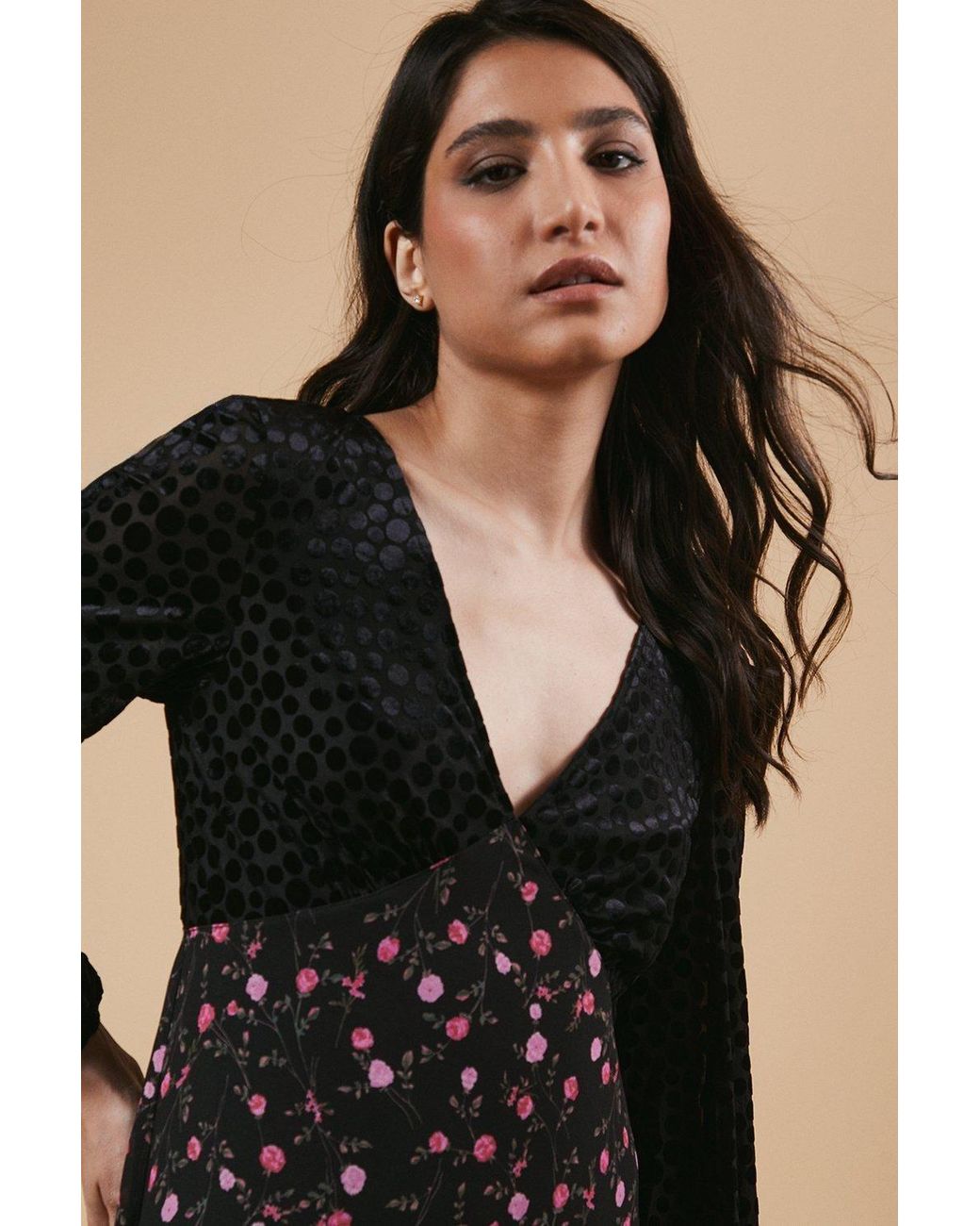 Oasis Natural Occasion Floral Spot Bodice Midi Dress