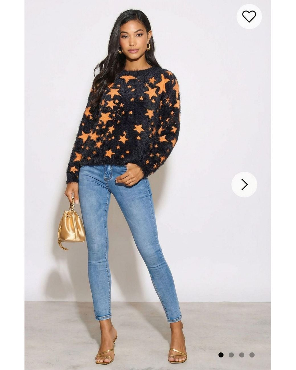 CY Blue Long Sleeve Fluffy Jumper With Multi Stars' Print