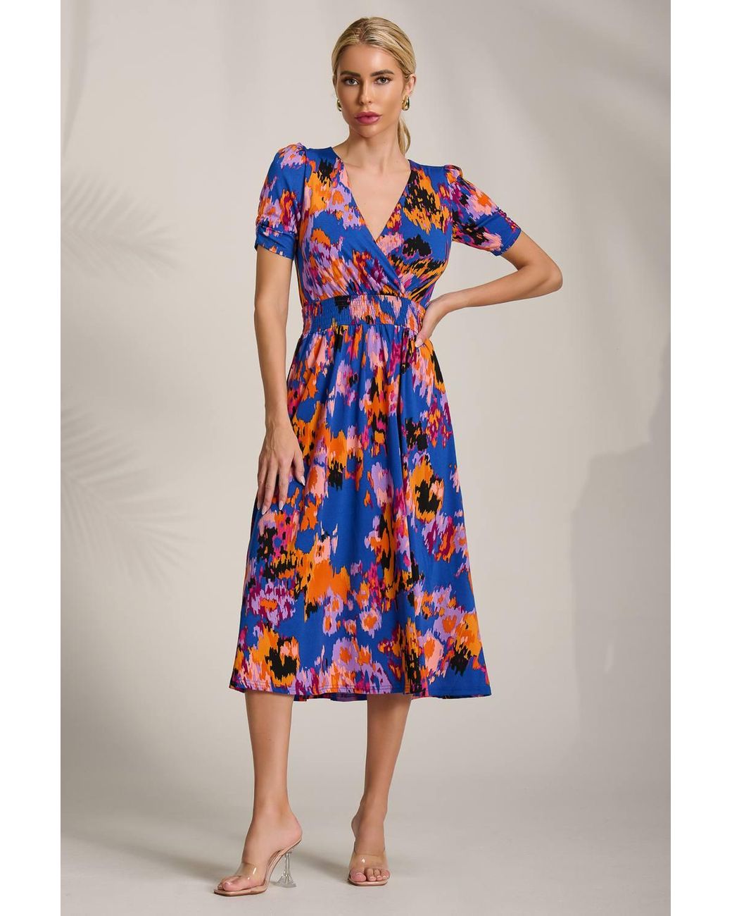 Jolie Moi Red Short Sleeve Printed Jersey Midi Dress