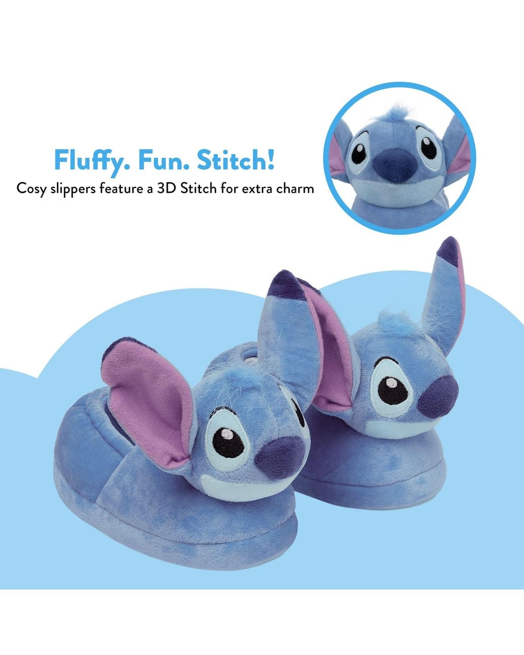 Disney Blue Lilo & Stitch Slippers 3D Stitch Head
