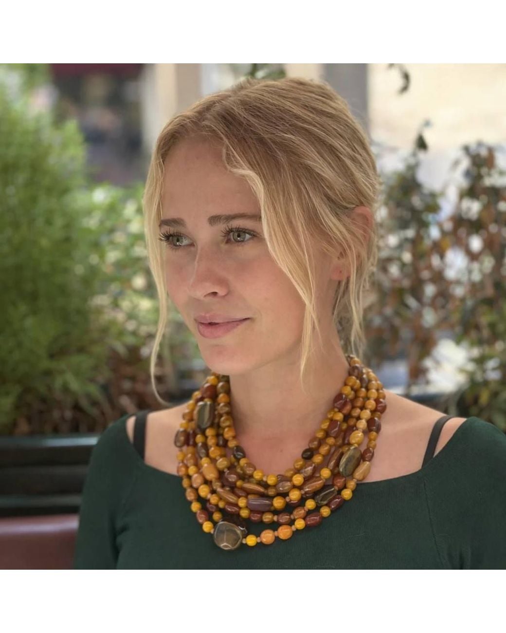 Michael Nash Jewelry Metallic Otilia Multi Strand Shades Of Amber & Tortoise Resin Beads