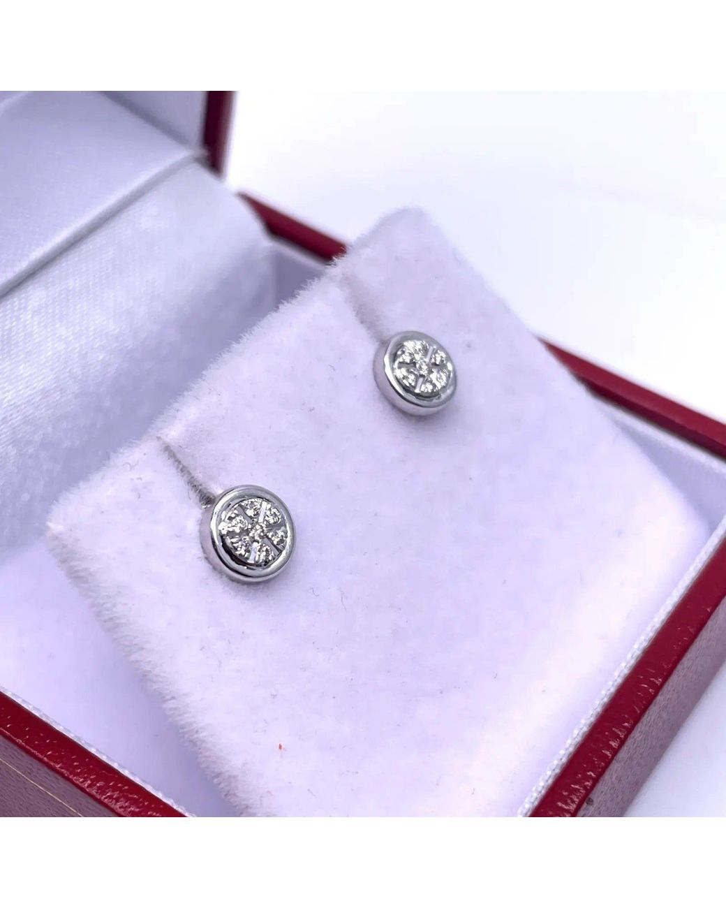 Raina Jewels Metallic 18Ct Whitegold Diamond Illusion Set Cluster Round Stud Earrings-0.06Ct