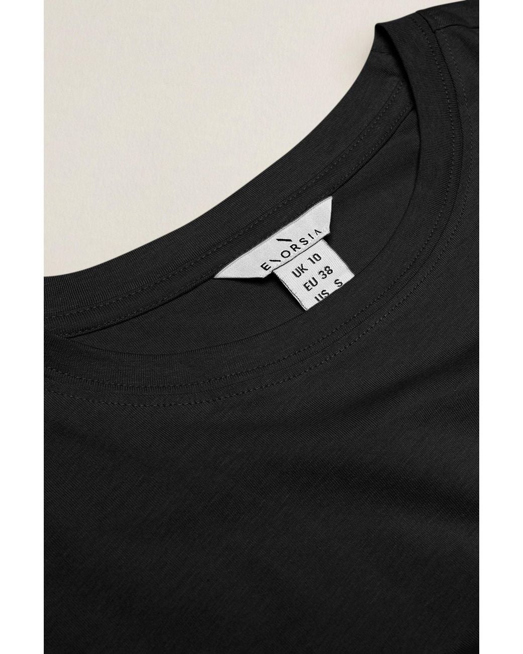 Enorsia Black Combed Cotton Ruched Front Short Sleeve T-Shirt