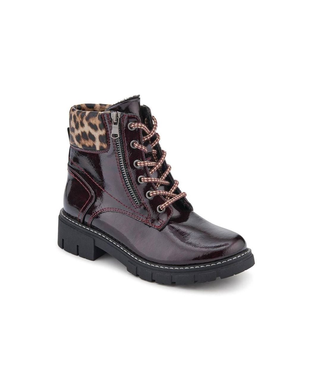Pavers Brown Patent Zip & Lace Up Ankle Boots