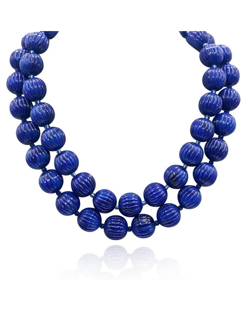 Michael Nash Jewelry Blue Vicenza Sapphire Carved Sixteen Inch Melon Bead Necklace