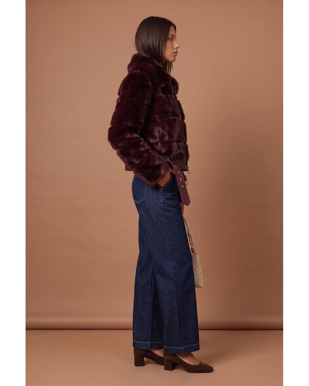 Urban Bliss Blue Faux Fur Belted Bomber Jacket