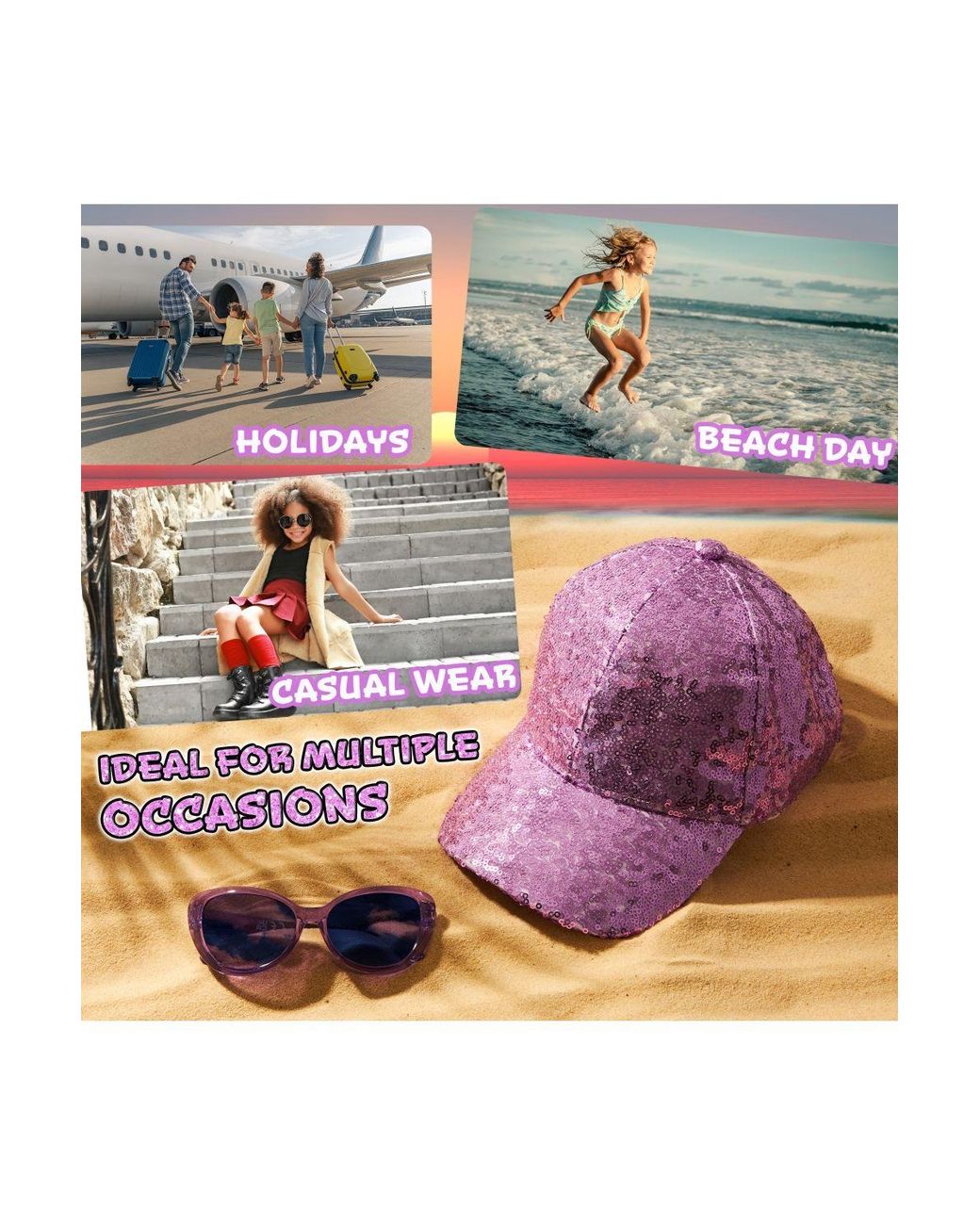 CityComfort Purple Sequins Shiny Cap With Sunglasses Set