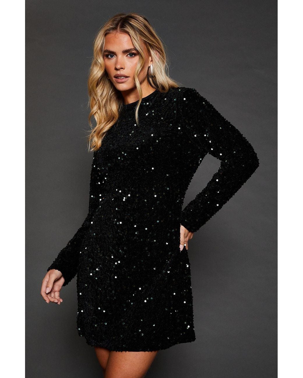 Dorothy Perkins Black Petite Velvet Sequin Mini Dress