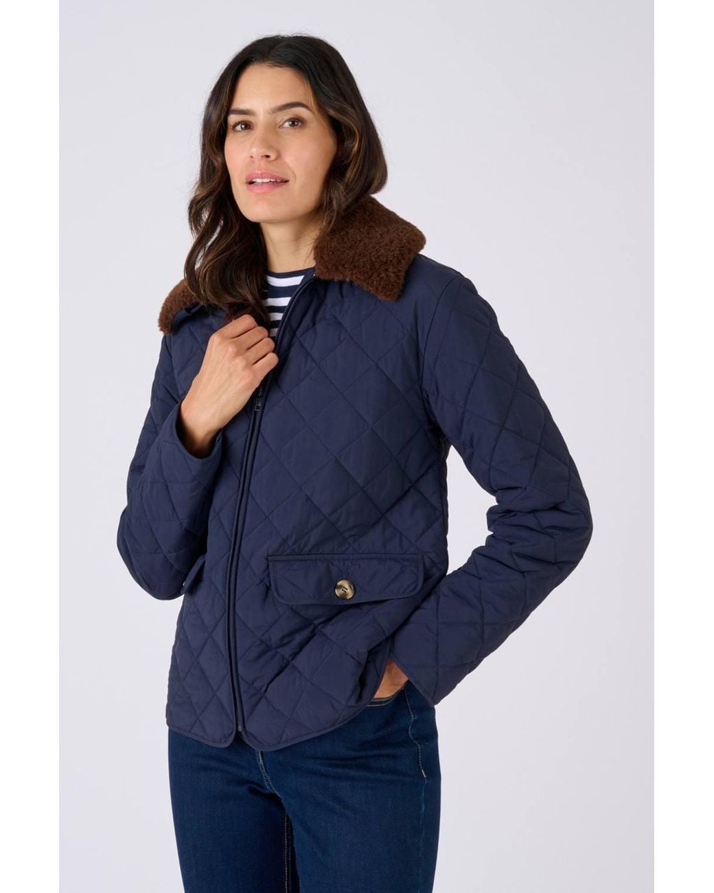 DAMART Blue Water Repellent Quilted Jacket With Detachable Faux Fur Collar