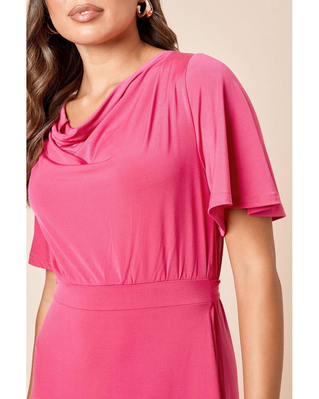 Dorothy Perkins Pink Cowl Neck Tie Back Jersey Midi Dress