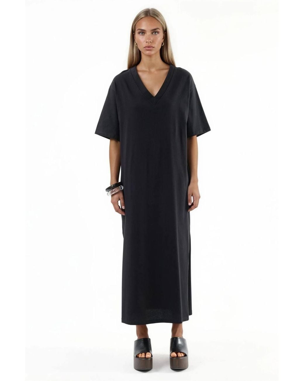 Busem Blue V-Neck Loose Fit Midi Dress