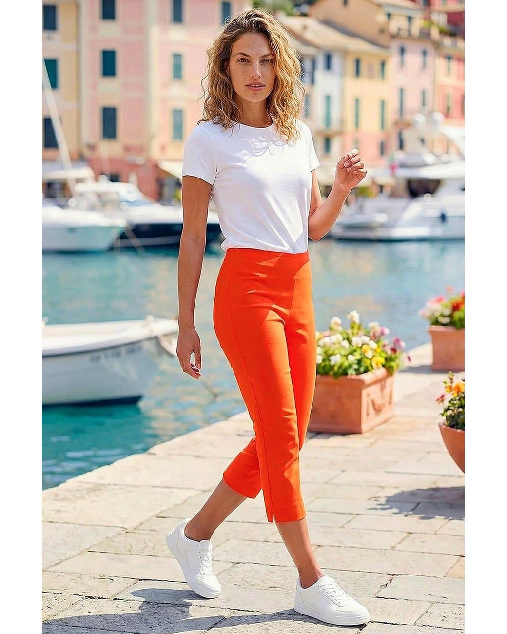 Roman Red Cropped Stretch Trouser Capri Summer Leggings 3/4 Pedal Pushers