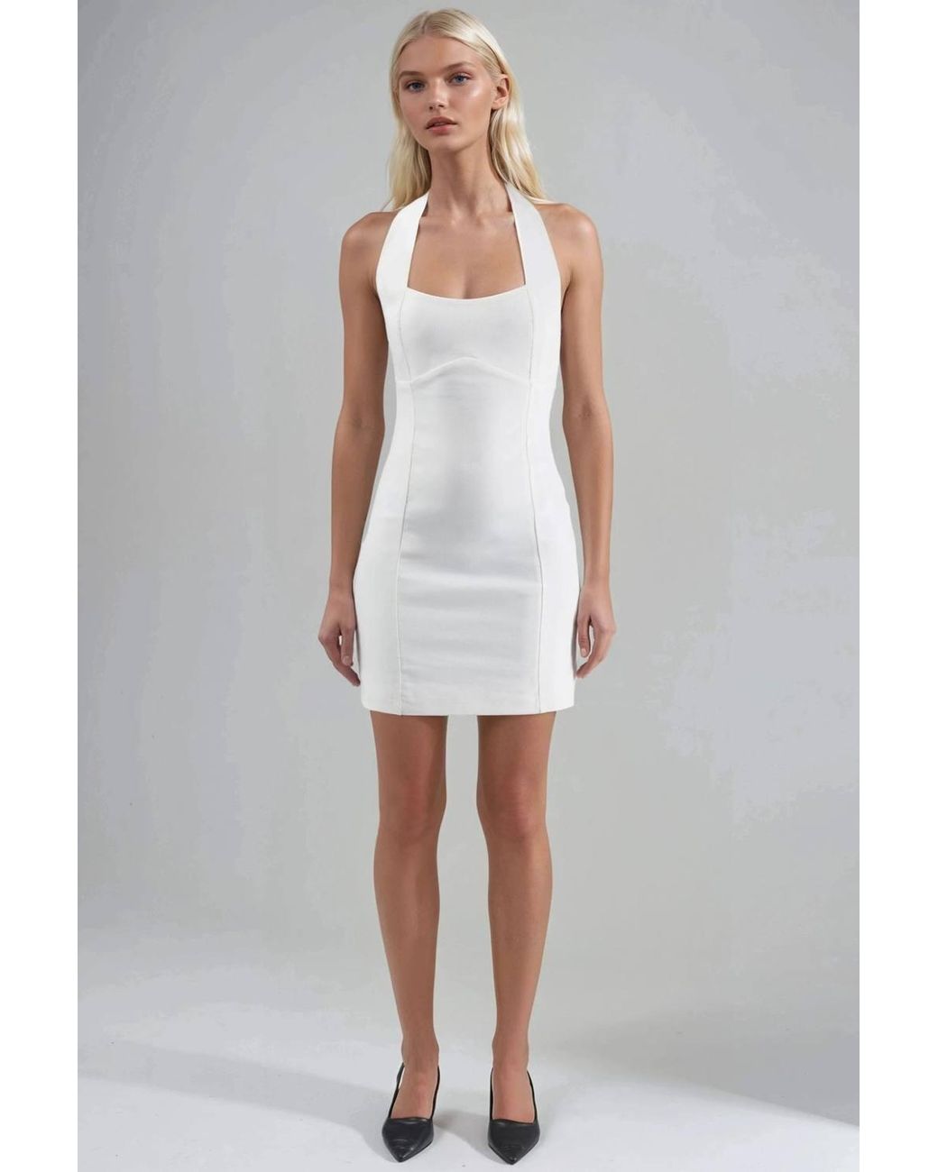 Hiccup White Bodycon Mini Dress With Halter Collar