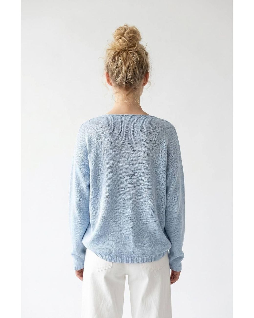 MixRay Blue Oversized Boat Neck Knit Sweater