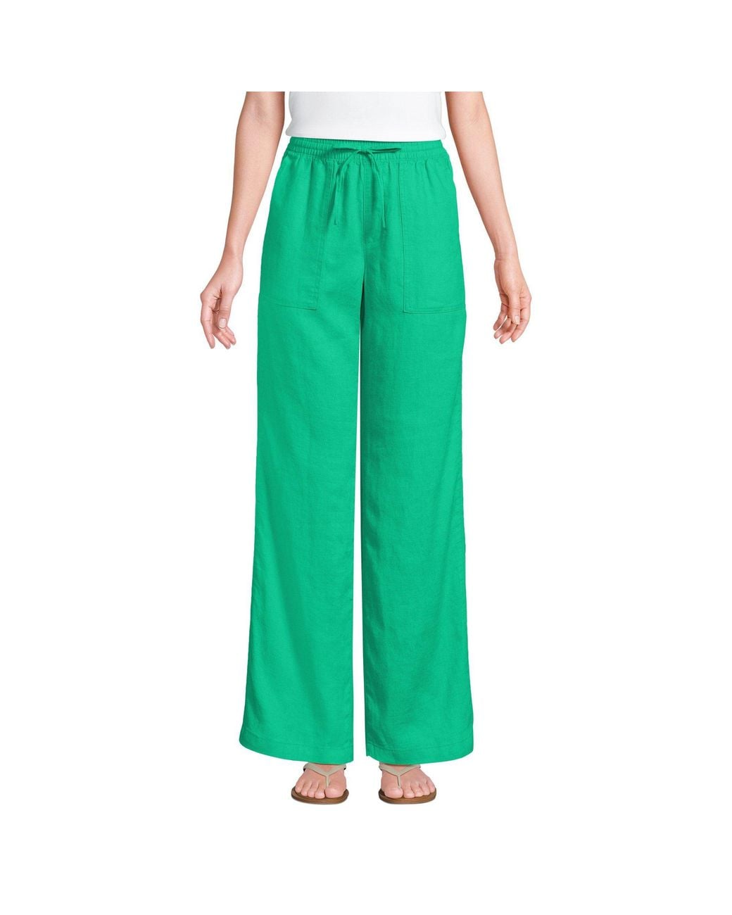 Lands' End Green Wide Leg Pull-On Linen Trousers