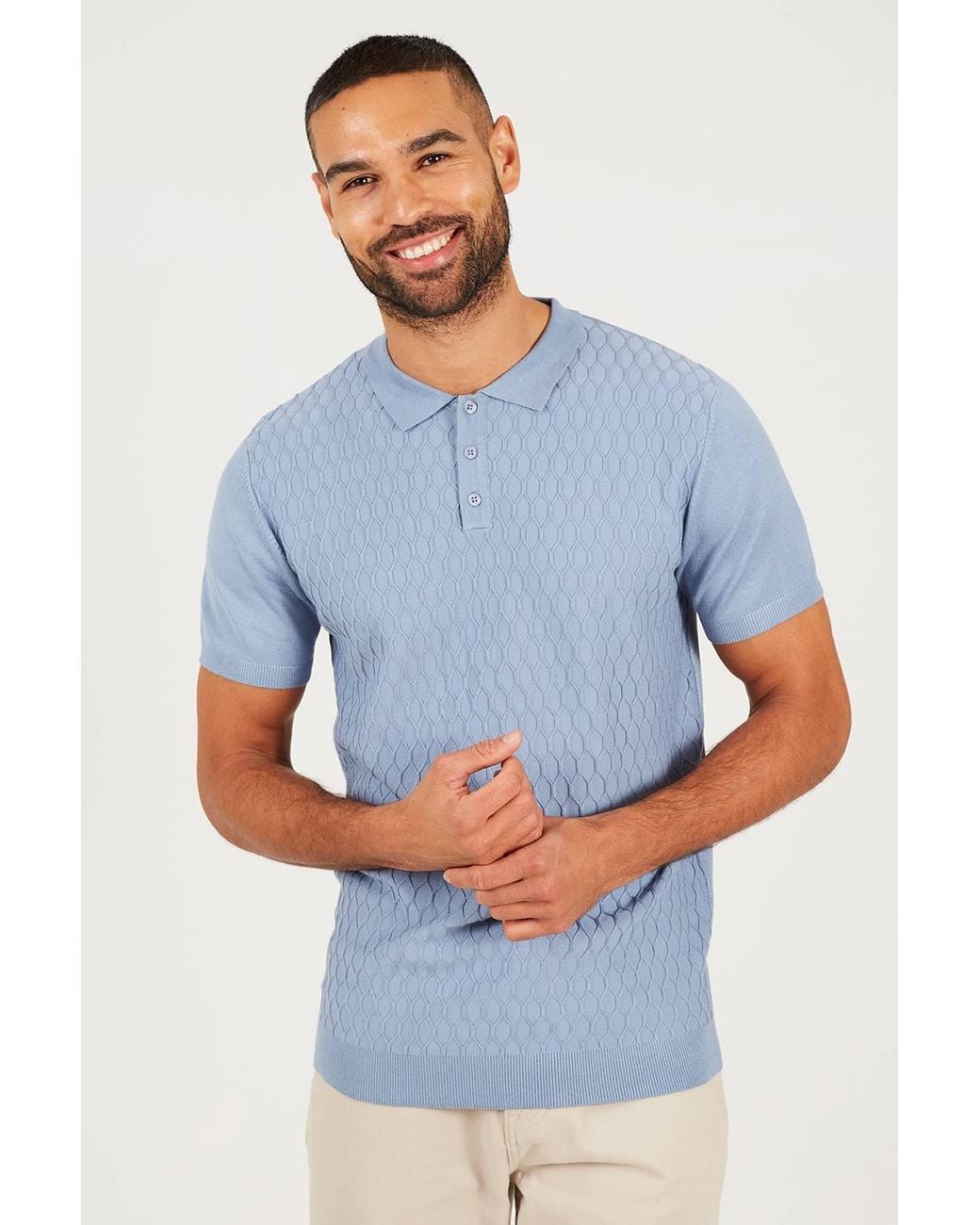Brave Soul Blue Short Sleeve Knitted Polo Shirt for men