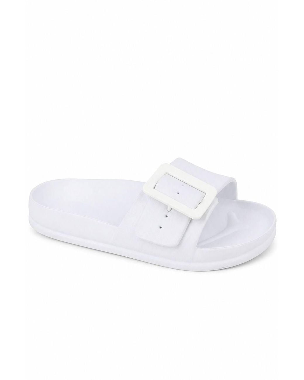 Spot on White Adjustable Buckle Comfort Slide Sandals