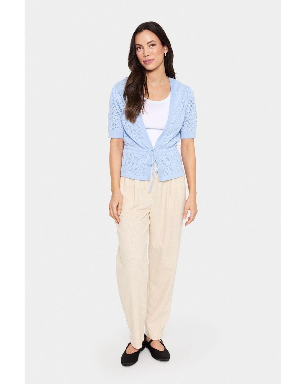 Saint Tropez White Karnasz Short Sleeve Tie Cardigan