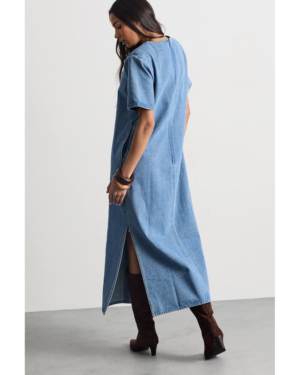 Warehouse Blue Denim Side Split Midi Dress