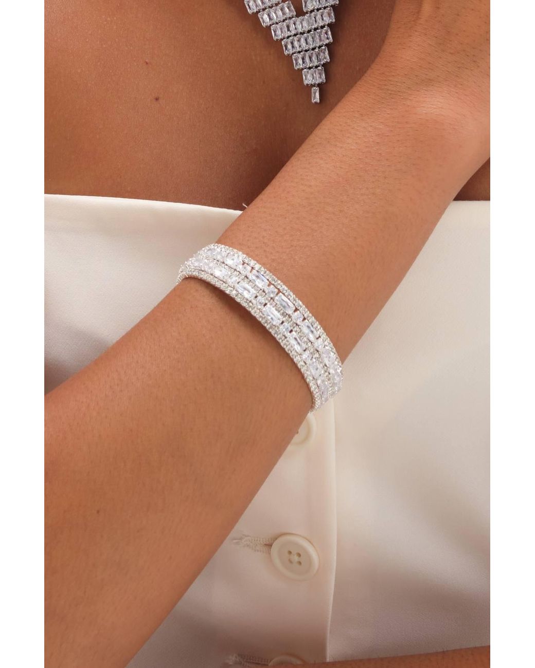 Jon Richard Metallic Rhodium Plated & Crystal Multi Stone Cuff