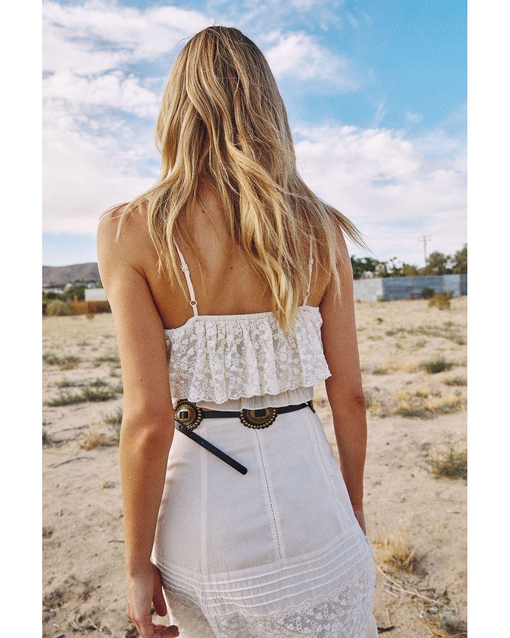 Nasty Gal Natural Cotton Embroidered Scallop Lace Ruffle Bralet