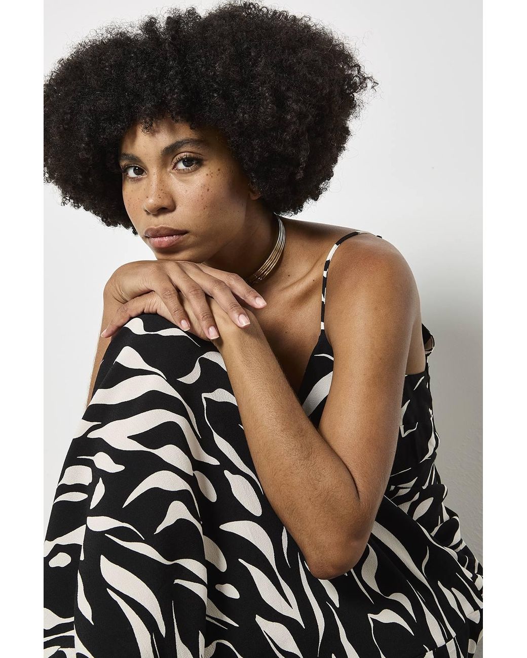 Apricot White Animal Print Trapeze Cami Maxi Dress