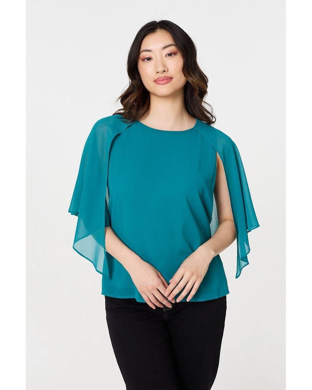 Izabel London Green Semi Sheer Cut Out 3/4 Sleeve Blouse