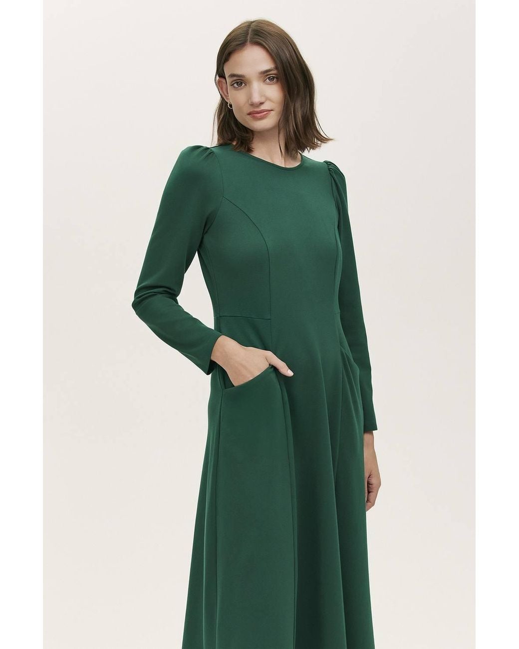 Finery London Green Felice Ponte Jersey Midi Dress