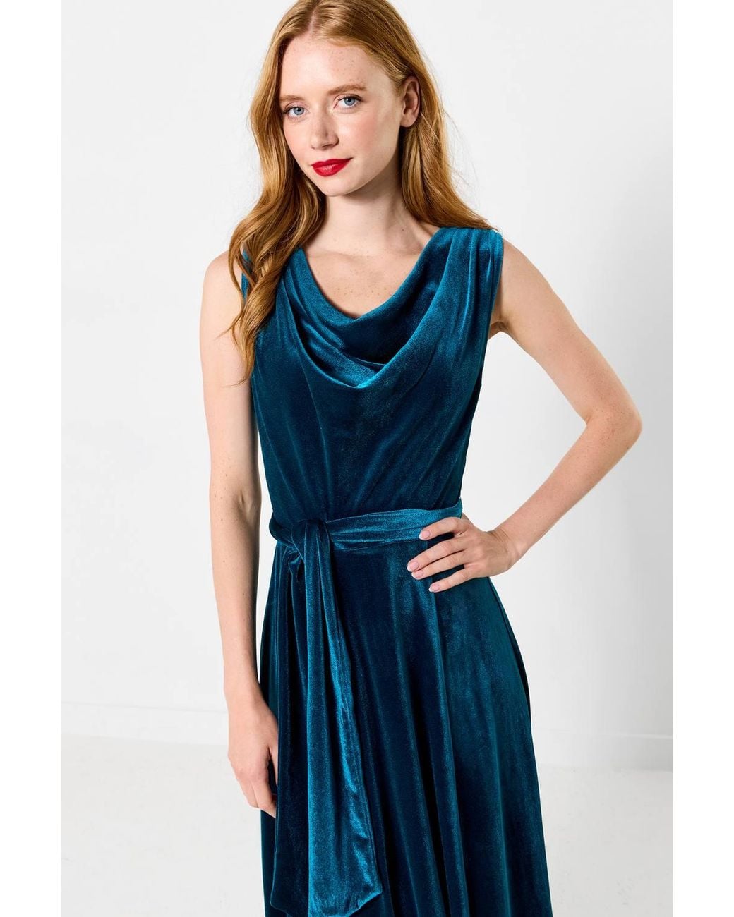 Joe Browns Blue Make A Statement Cowl Neck Velour Dress