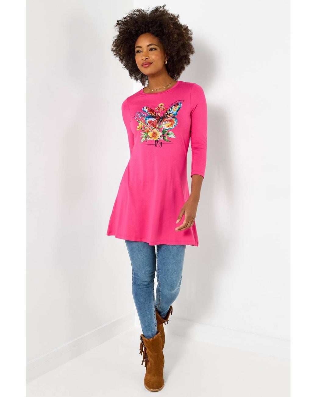 Joe Browns Pink Butterfly Graphic Tunic Top