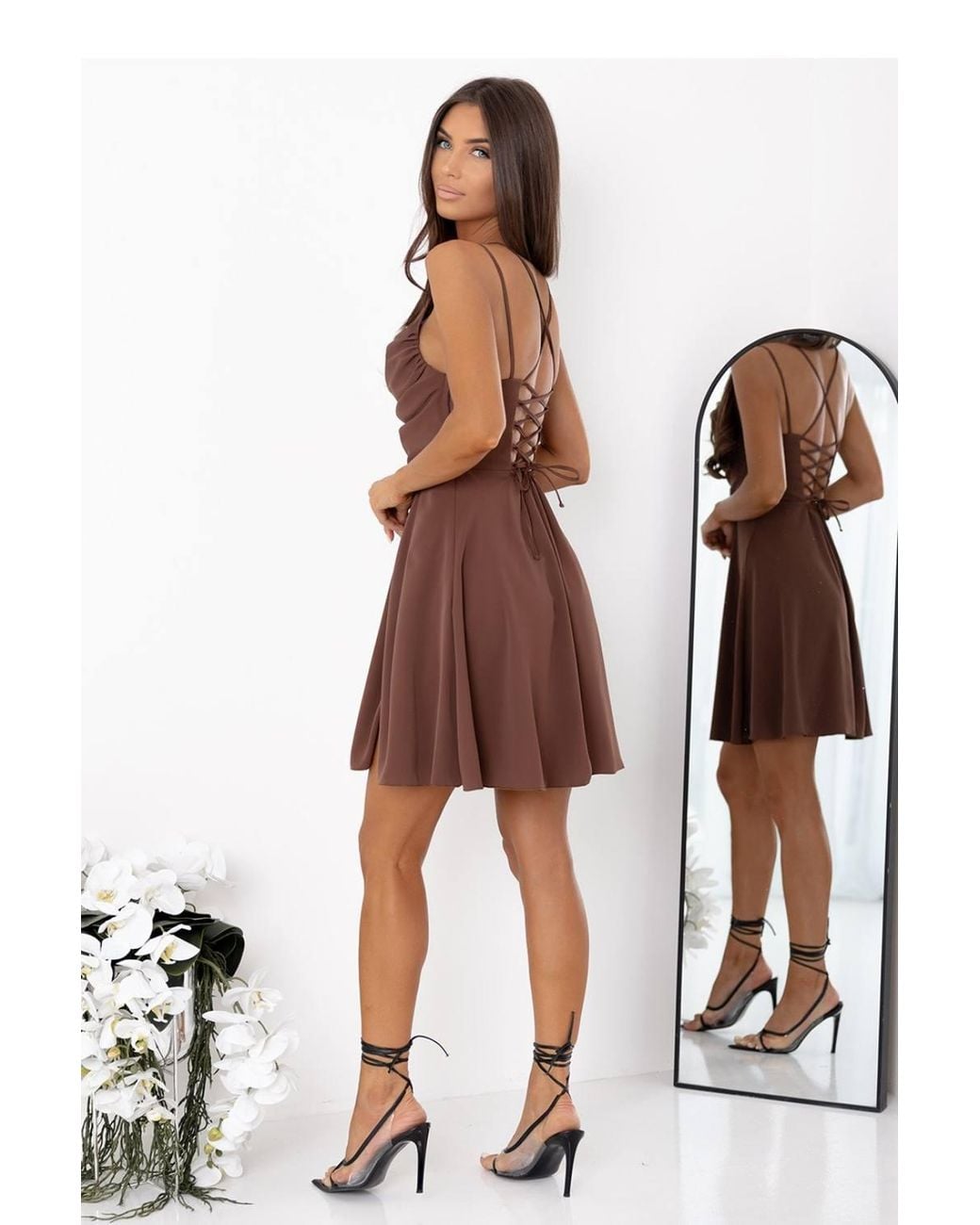 Love Lace Brown Flared Strappy Comfortable Fit & Flare Dress
