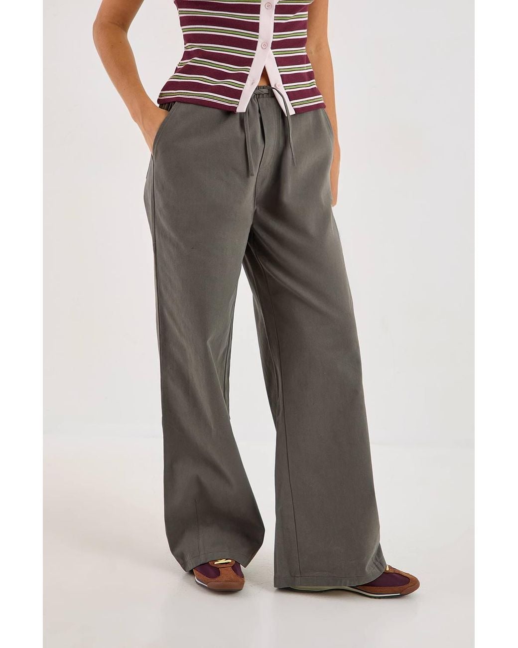 Nasty Gal Green Baggy Cotton Twill Pants