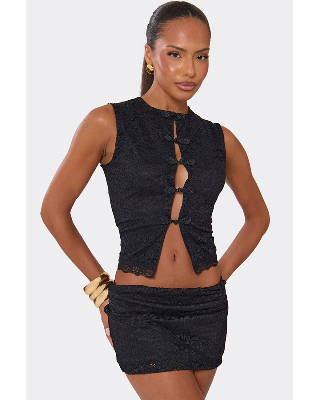 EGO Black Lace Low Rise Mini Skirt